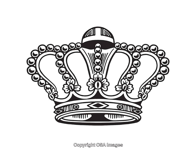 Elegant Black and White Royal Crown Illustration with Ornate Details