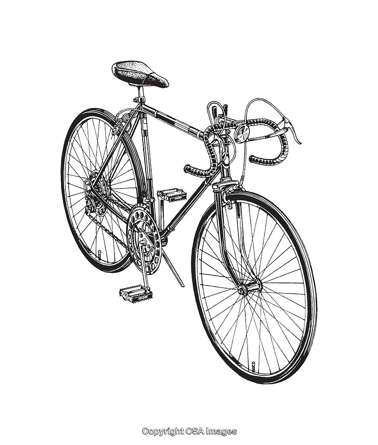 Detailed Black and White Line Art Illustration of a Vintage Bicycle