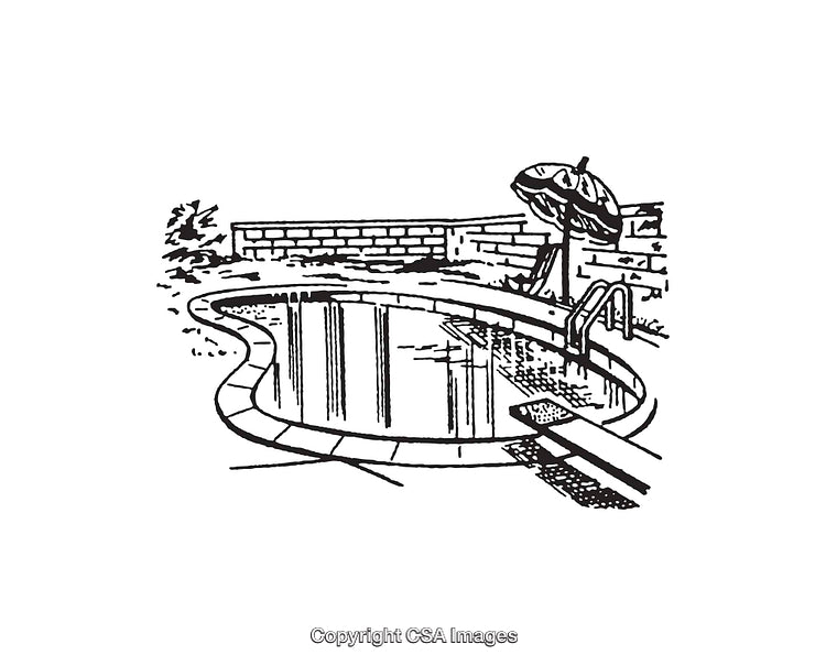 Illustration of a Swimming Pool with Lounge and Umbrella