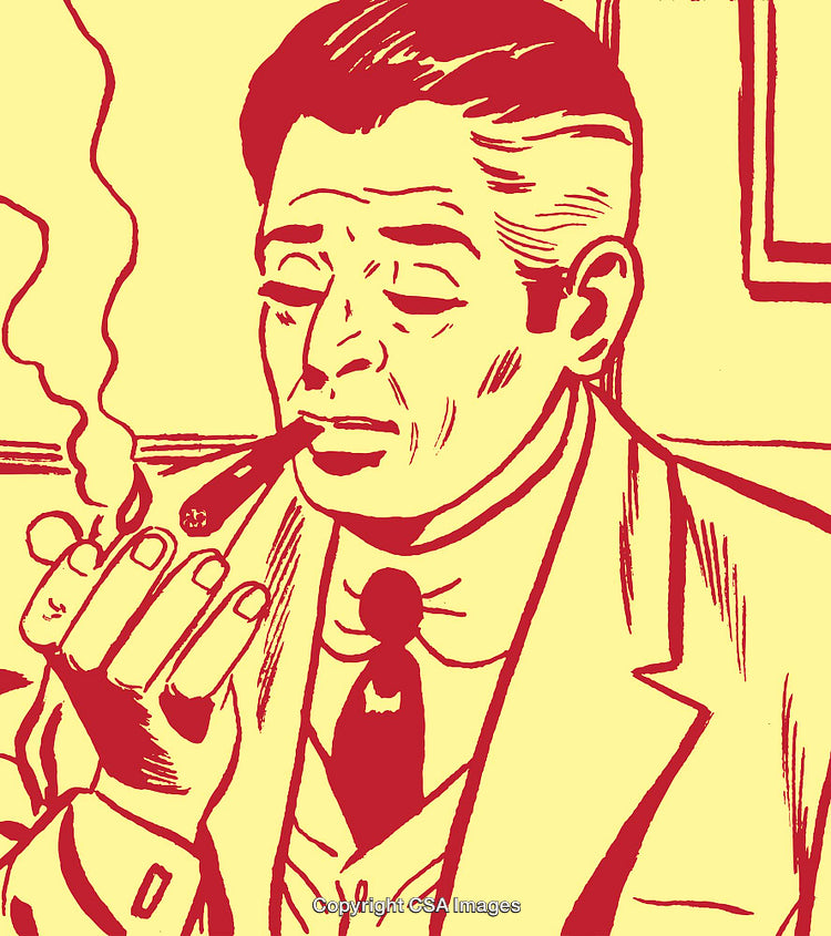 Vintage Illustration of a Man Smoking a Cigar in Retro Style