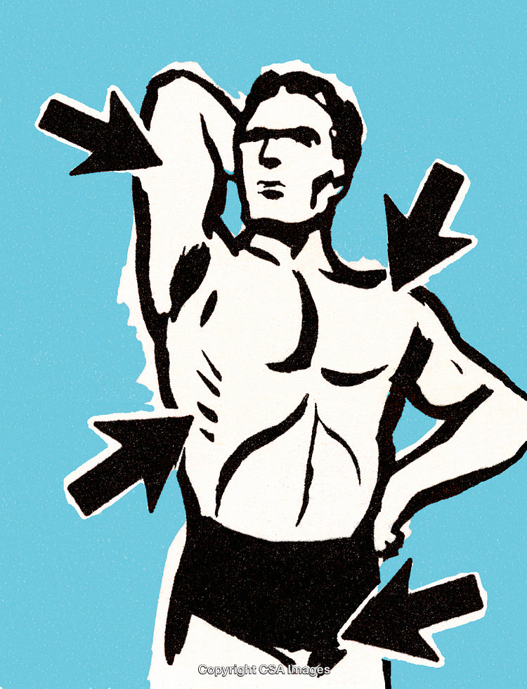Vintage Illustrated Fitness Anatomy Concept with Highlighted Muscles and Directions