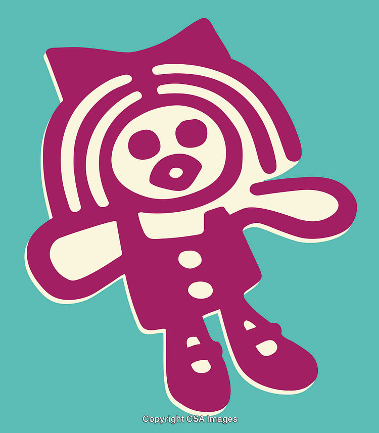 Colorful Line Art Illustration of a Doll on a Turquoise Background