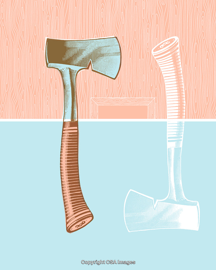Vintage Style Ax and Reflection With Neutral Colors and Wooden Background