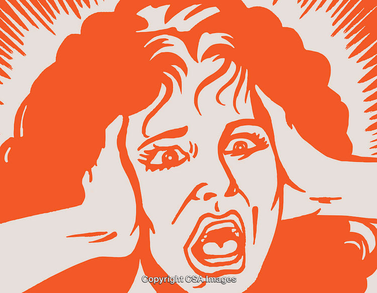 Retro Illustration of a Terrified Woman Expressing Shock and Fear