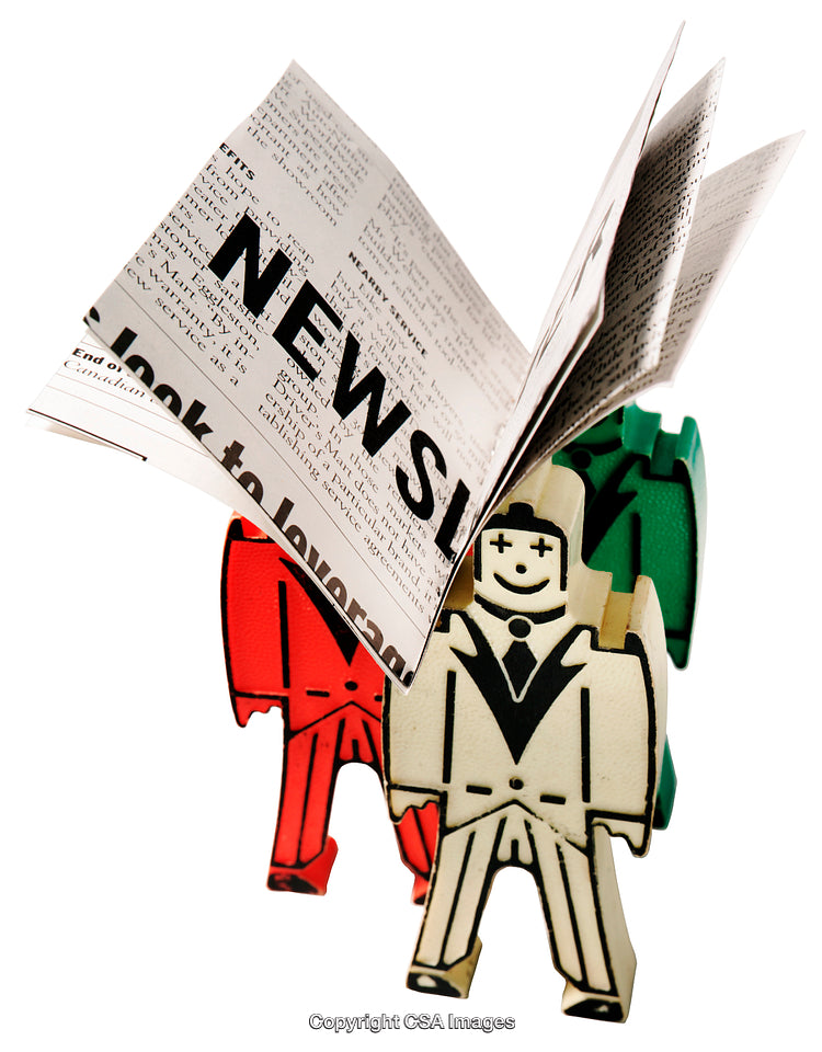 Colorful Toy Figures Reading a Newspaper, Conceptual Creative Design