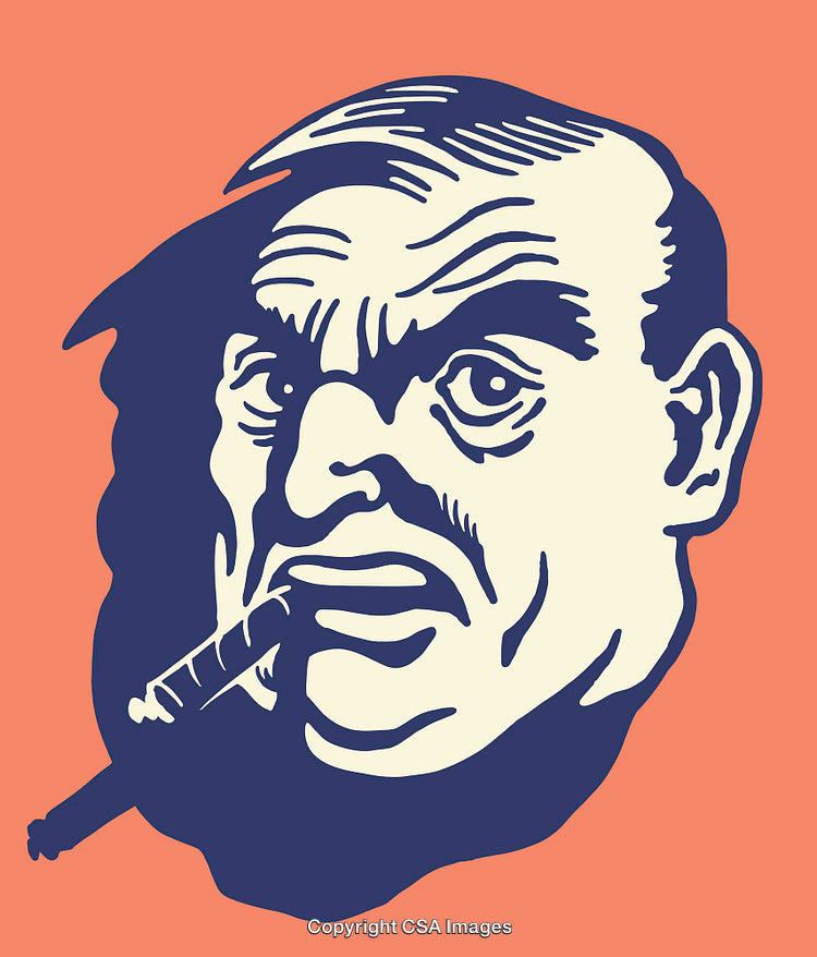 Vintage Line Art Illustration of a Cigarette-Smoking Man on a Coral Background