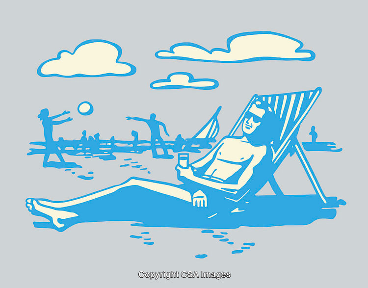 Illustration of a Relaxed Beach Scene With Lounge Chair and Activities