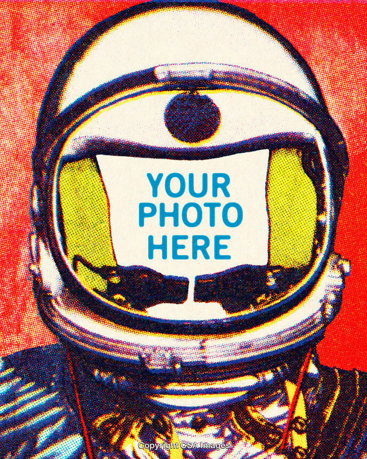 Pop Art Styled Astronaut Helmet Illustration with Editable Face Area