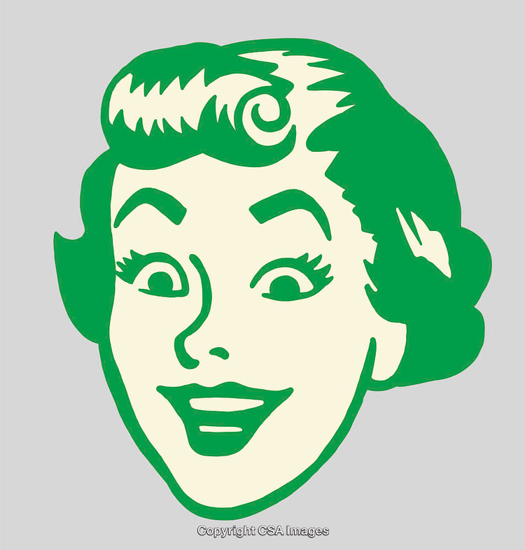 Retro Style Woman Illustration in Green and Beige Colors