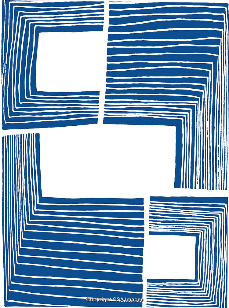 Abstract Blue and White Geometric Pattern with Bold Linear Shapes