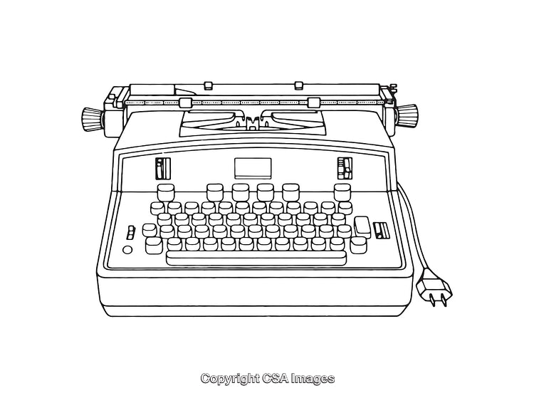 Black And White Line Art Illustration of a Vintage Typewriter