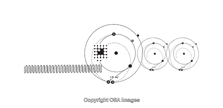 Black and White Diagram Illustrating Scientific and Celestial Concepts