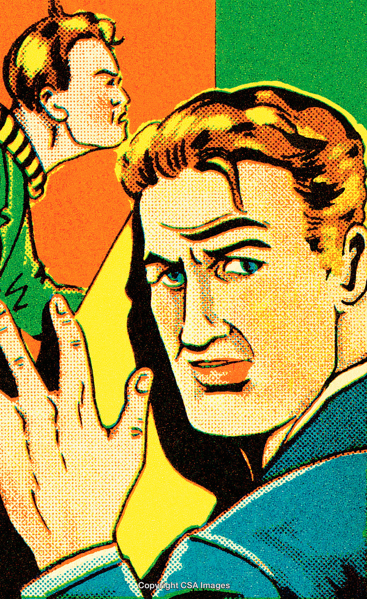 Vintage Comic Style Illustration of Two Men Expressing Different Emotions