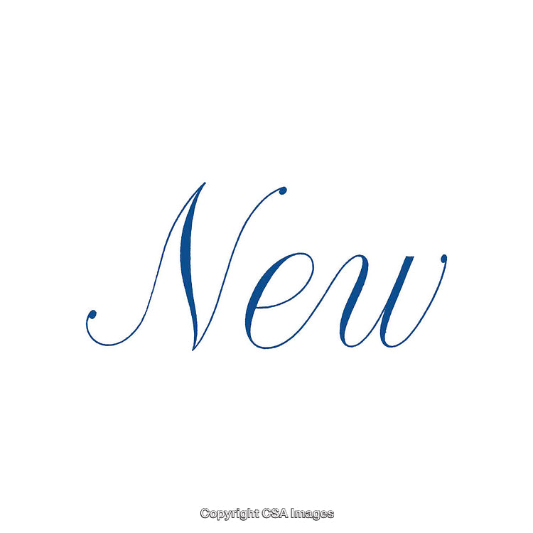 Elegant Blue Calligraphy Text Spelling "New" on White Background