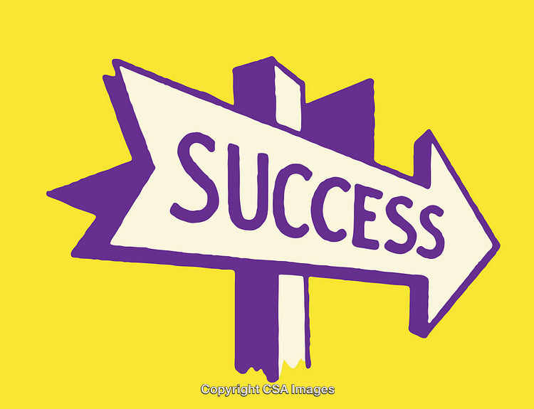 Directional Arrow Pointing to Success with Bright Yellow and Purple Colors