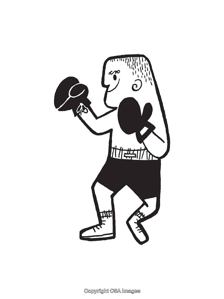 Black and White Line Art Illustration of a Boxing Character