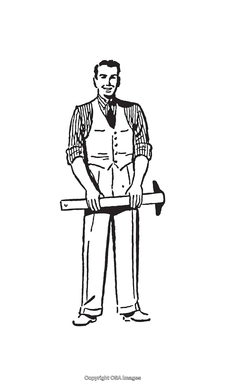 Vintage Line Art Illustration of a Man Holding a Crossbar
