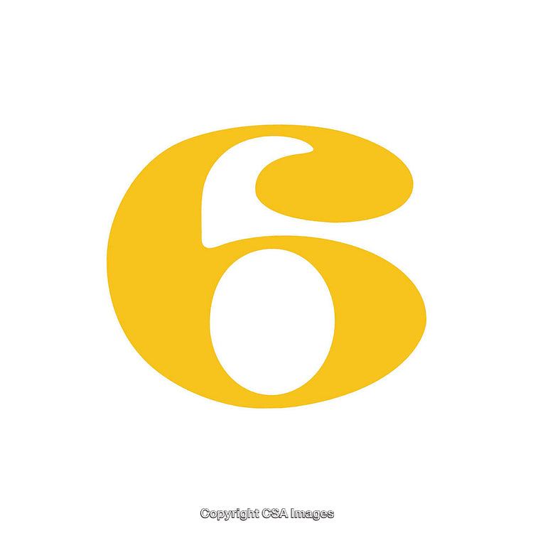 Yellow Number Six on a White Background Displayed in Bold Font