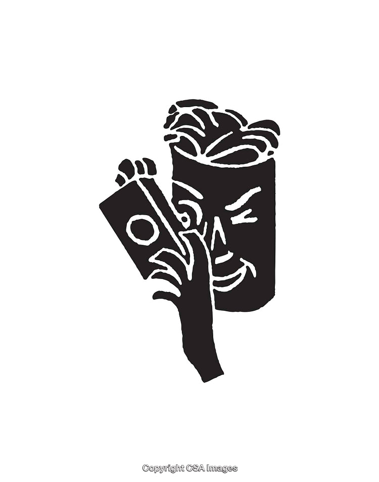 Black and White Line Art of Iconic Abstract Faces and Symbols
