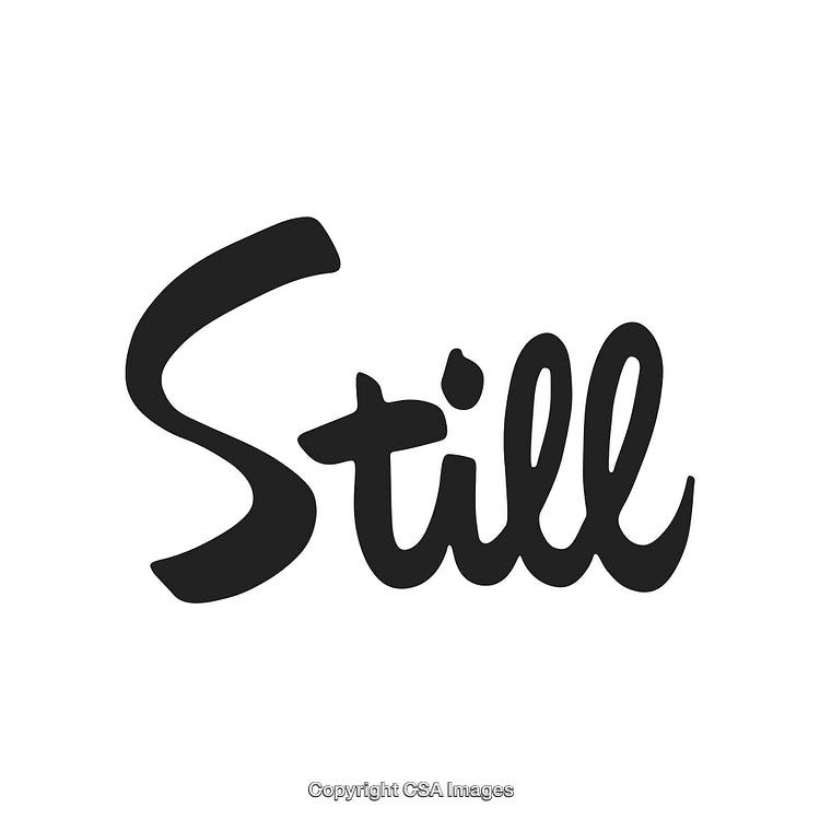 Stylish Handwritten Typography Featuring 'Still' in Black Font on White Background