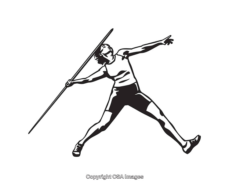 Black and White Line Art of Athlete Throwing a Javelin