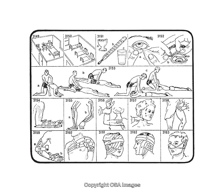 Detailed Black and White Diagrams of Medical and First Aid Procedures