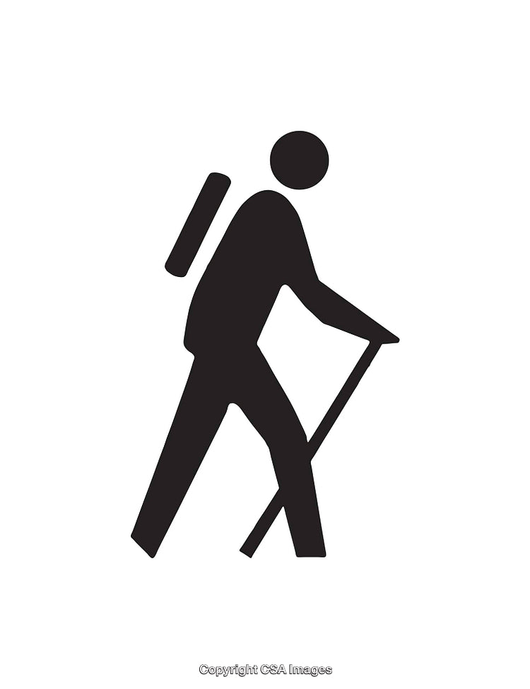 Minimalist Hiking Icon Depicting Outdoor Activity With Backpack and Trekking Pole