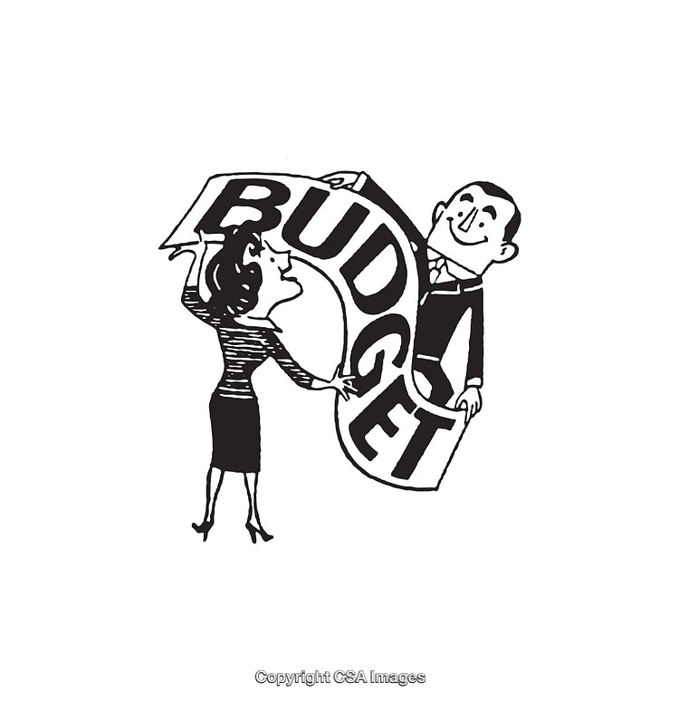 Retro Black and White Illustration of Business Budget Concept