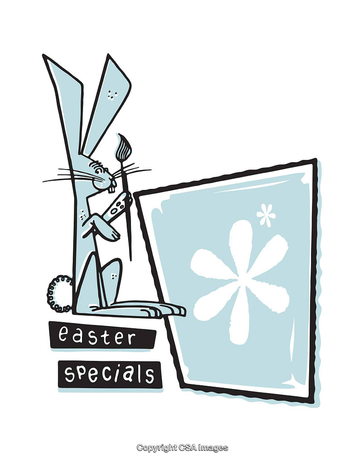 Playful Easter Bunny Painting a Springtime Scene Art Graphic Illustration