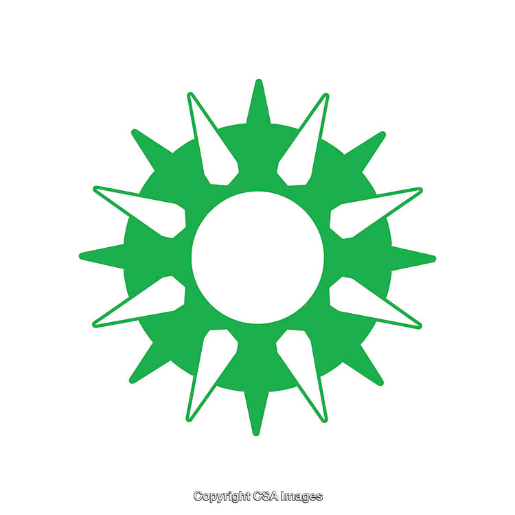 Green Geometric Symbol Featuring Circular Shape with Spiked Details