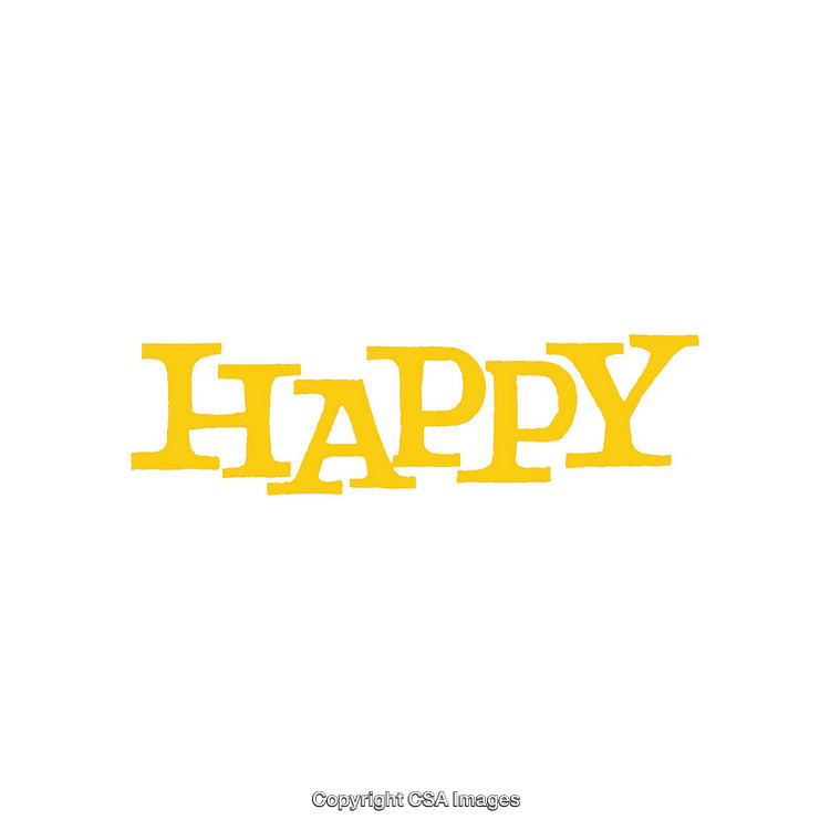 Happy Yellow Text on White Background Illustrating Joyful Emotions