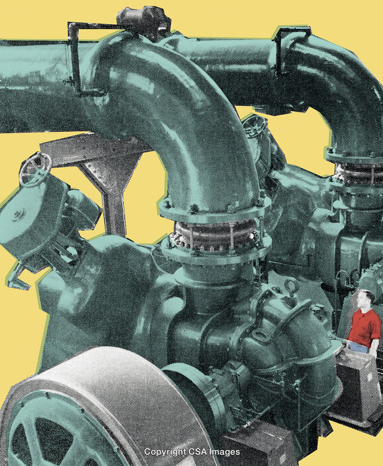 Industrial Machinery in Stylized Vintage Dots with Yellow Background