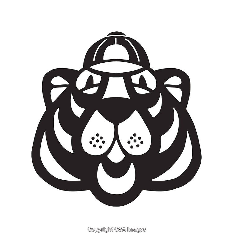 Stylized Black and White Tiger Line Art with Cap