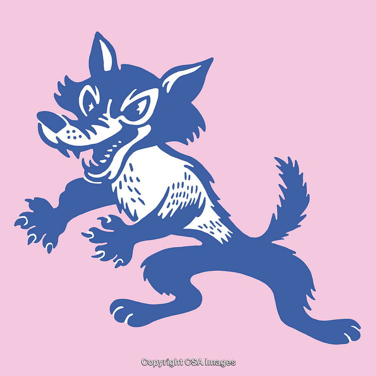 Playful Cartoon Wolf Illustration on a Bright Pink Background