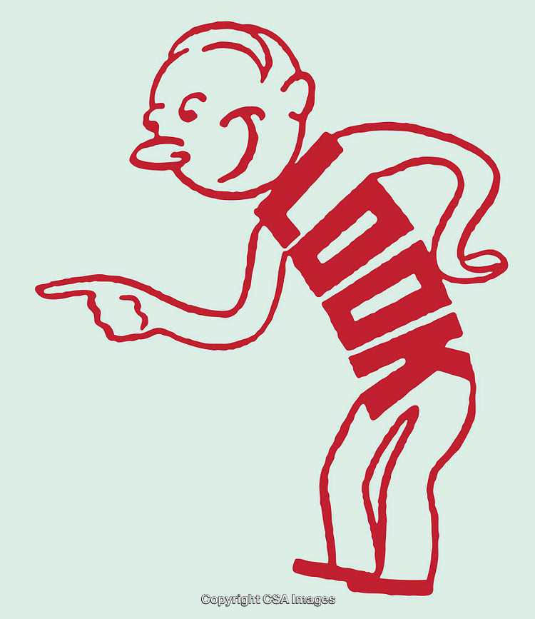 Vintage Line Art Cartoon Character Pointing With Text Features