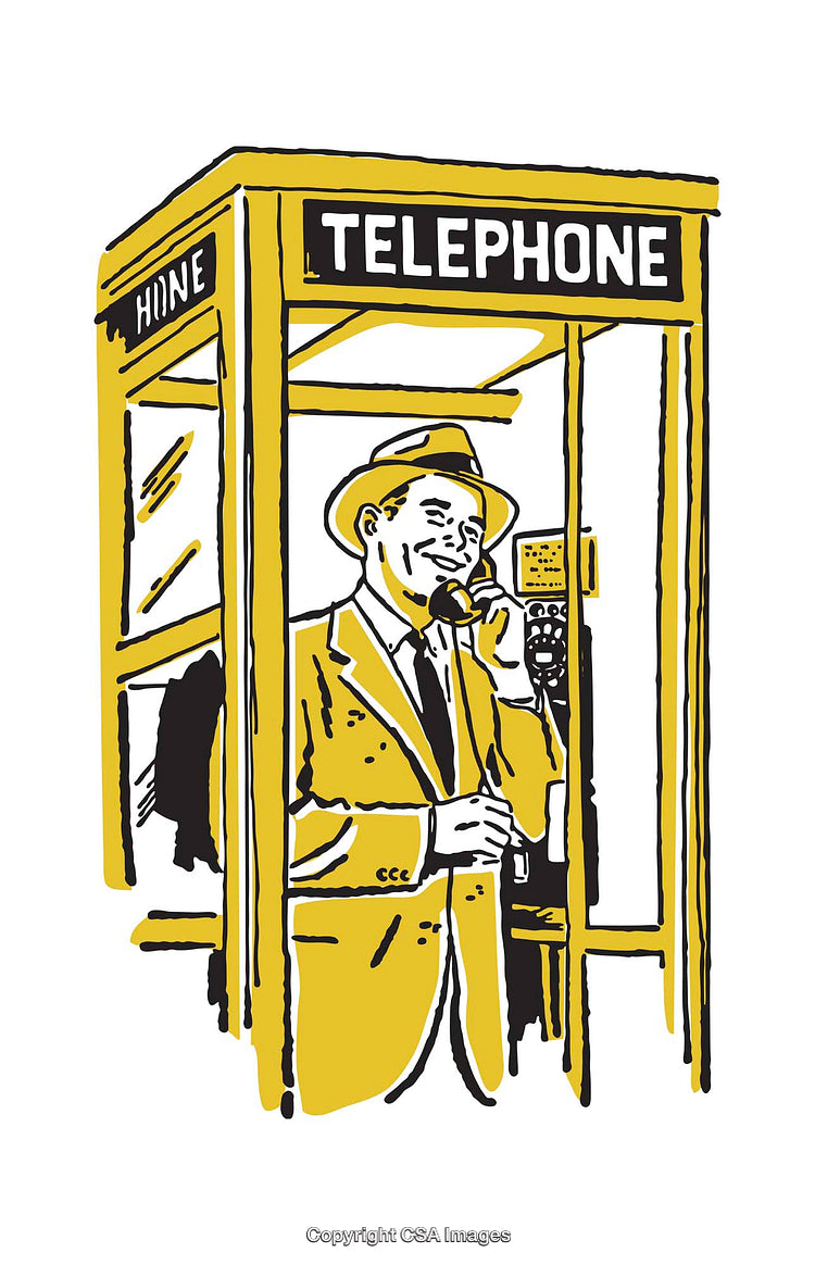 Vintage Styled Illustration of a Man Talking in a Telephone Booth