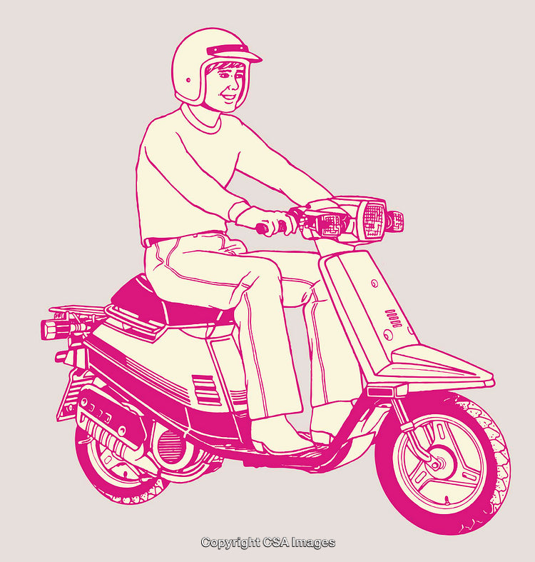 Color Line Art of a Person Riding a Scooter with Helmet
