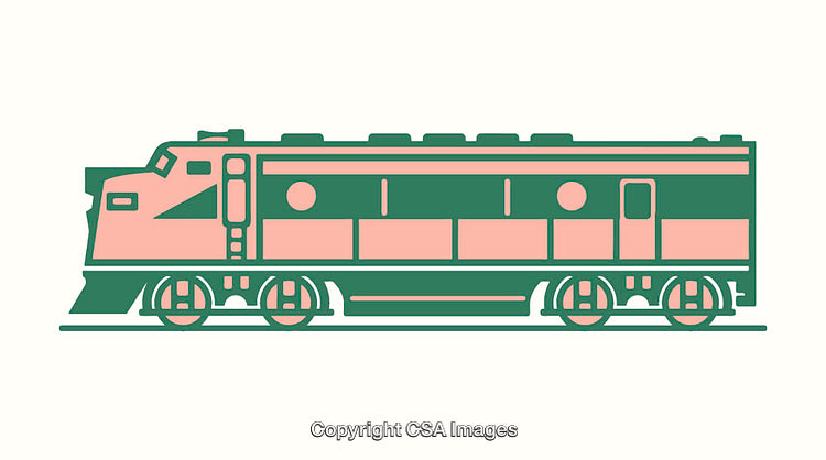 Stylized Pink and Green Line Art of a Modern Train