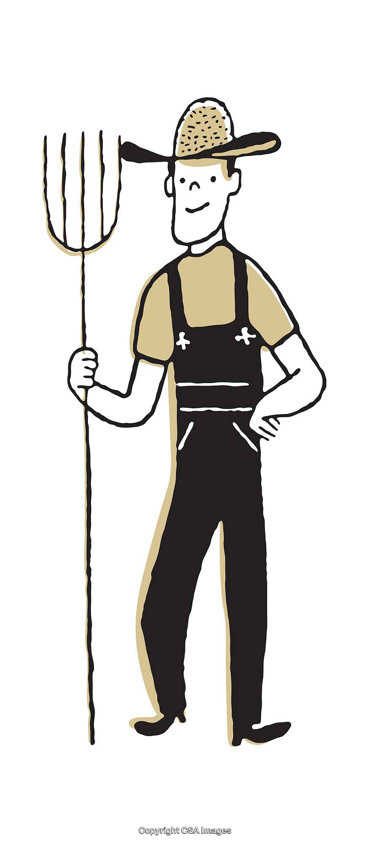 Hand-Drawn Illustration of a Farmer With Pitchfork and Hat