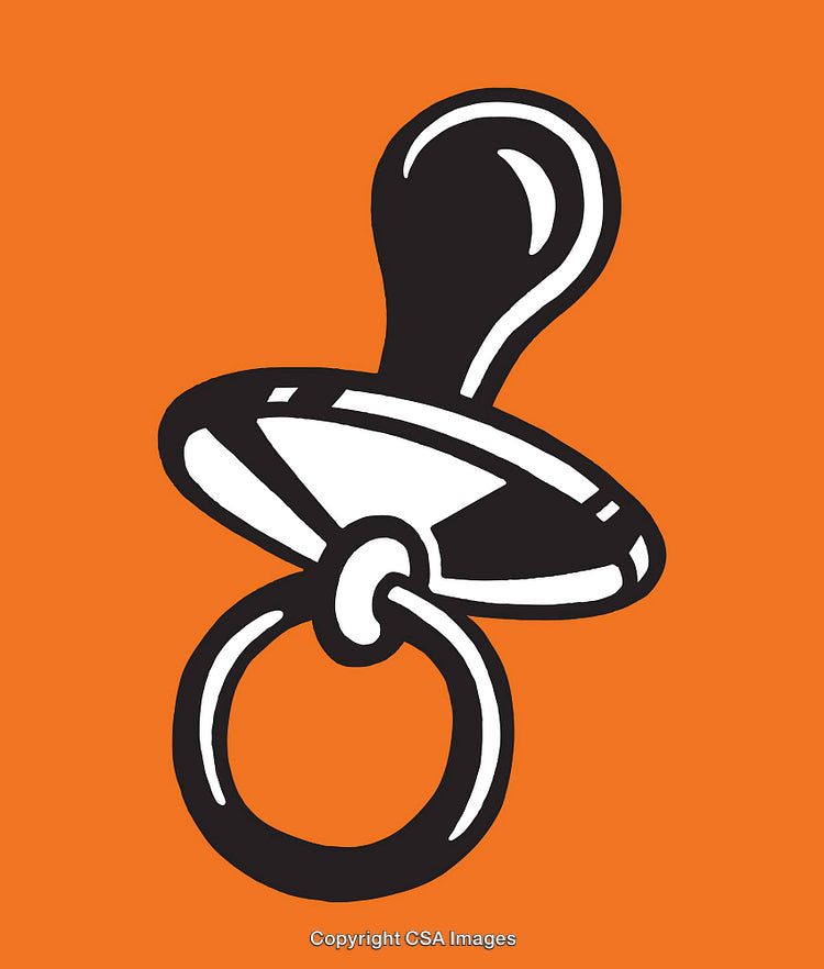 Bold Line Art Illustration of a Pacifier on an Orange Background