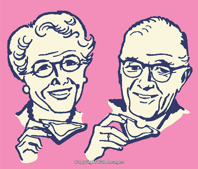 Vintage Line Art of Elderly Couple Enjoying Moments Together