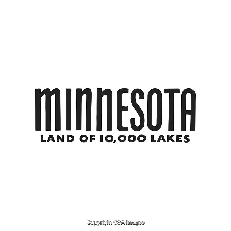 Minnesota State Typography With Slogan 'Land of 10,000 Lakes' Emblem Design