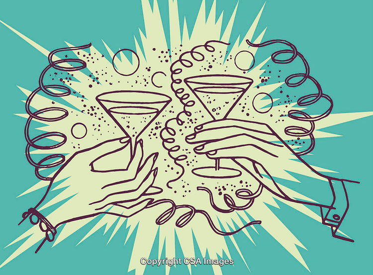Colorful Line Art Celebration with Glasses and Festive Decorations