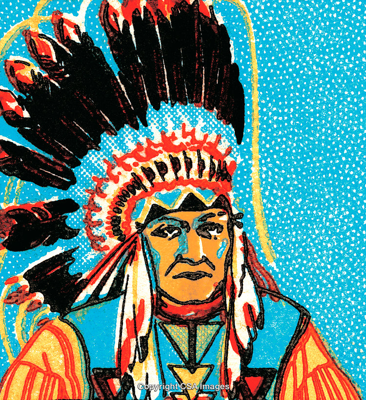 Illustrated Representation of a Native American Chief in Traditional Attire