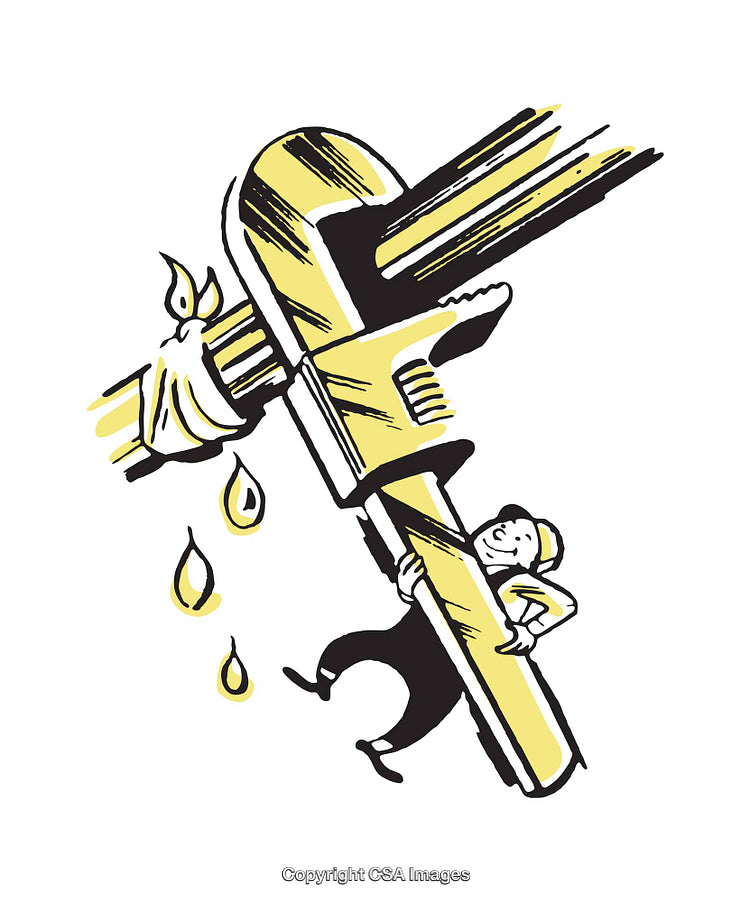 Illustration of Plumber Holding Wrench with Leakage and Creative Design