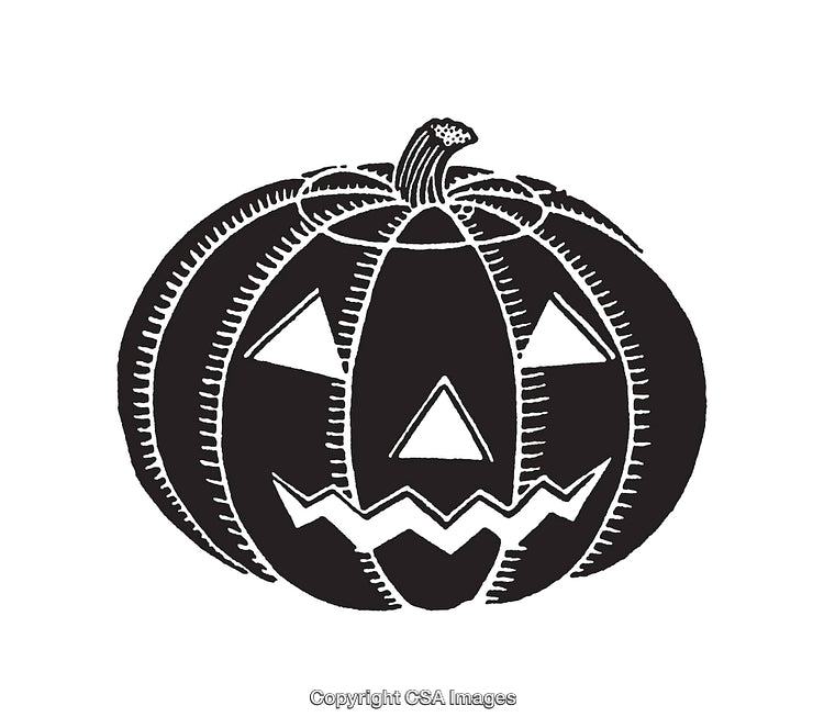 Hand-Drawn Jack-O-Lantern Illustration in Black and White Line Art Style