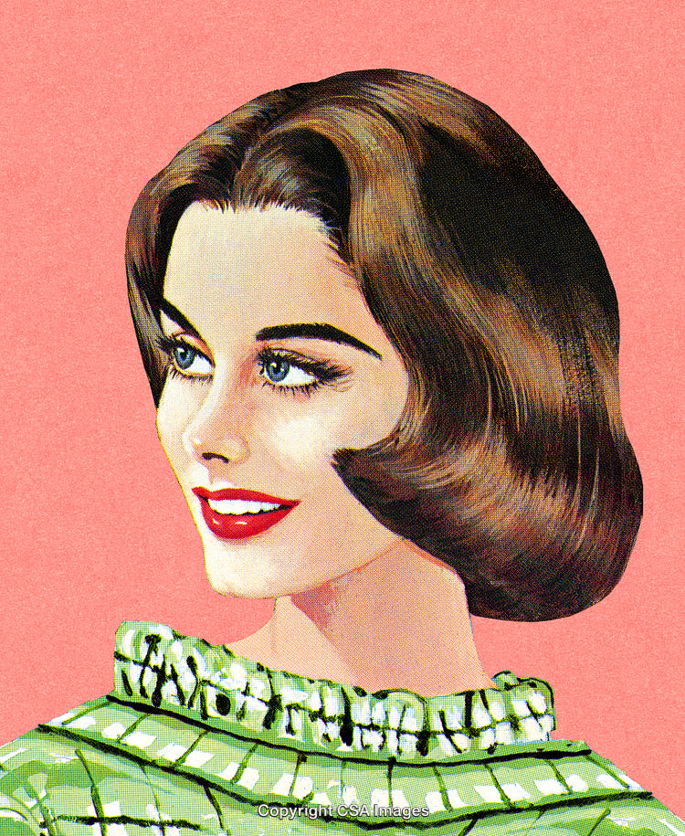 Vintage Illustration of a Smiling Woman with Short Styled Hair