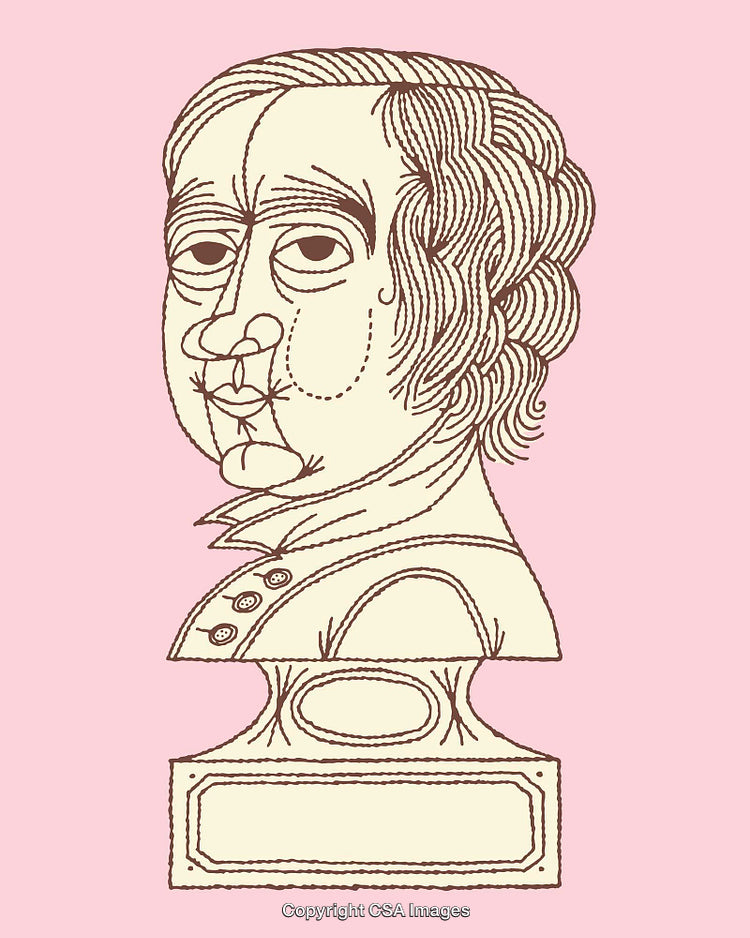 Detailed Line Art Illustration of Bust in Pastel Palette