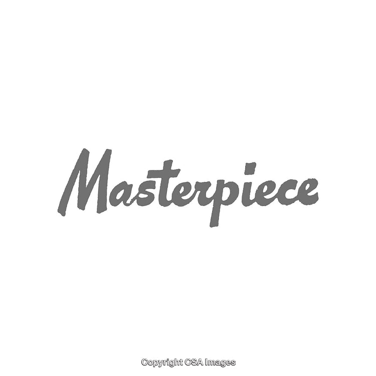 Stylized Gray Text Featuring the Word Masterpiece on White Background