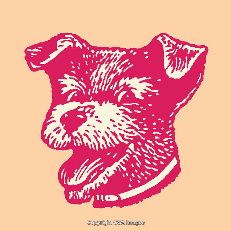 Vintage Line Art Illustration of a Dog’s Head in Red on Beige Background